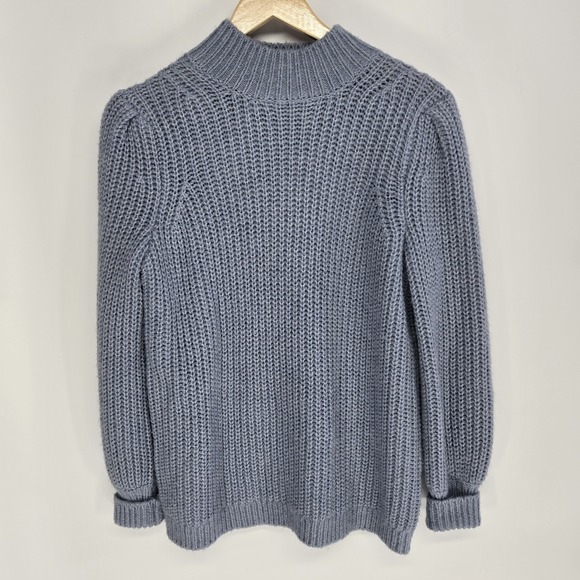 Boden Sweaters - Boden Sweater Womens 6 Blue‎ Mock Neck Puff Shoulder Wool Alpaca Rib Knit